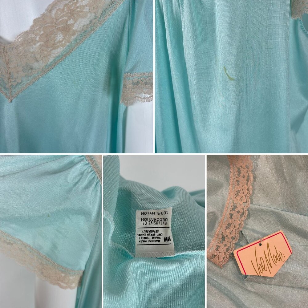 Vintage 80s Nightgown Womens Extra Large Baby Blue Lace Trim Nightie - Picture 10 of 10